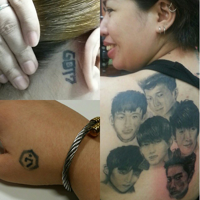 A 2PM & GOT7/Jackson fan got all of them tattooed on her person.