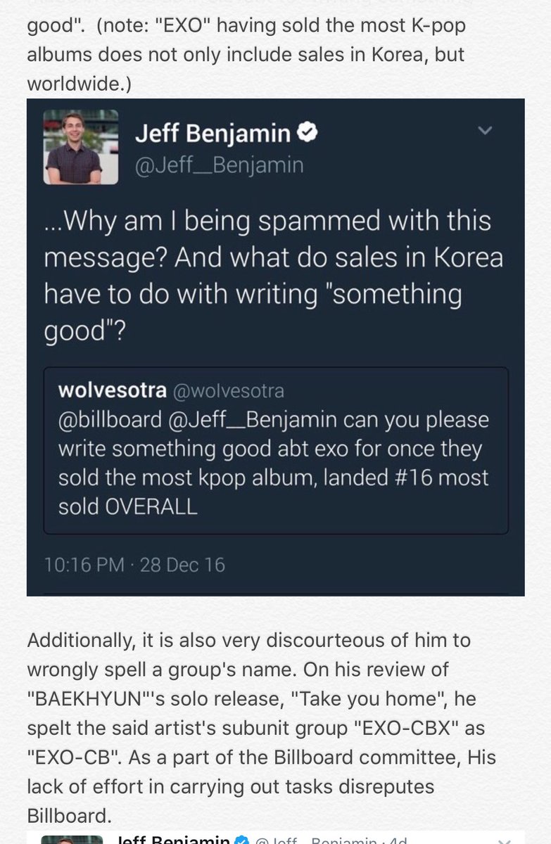 EXO stans are trying to get Billboard’s Jeff Benjamin fired because ...